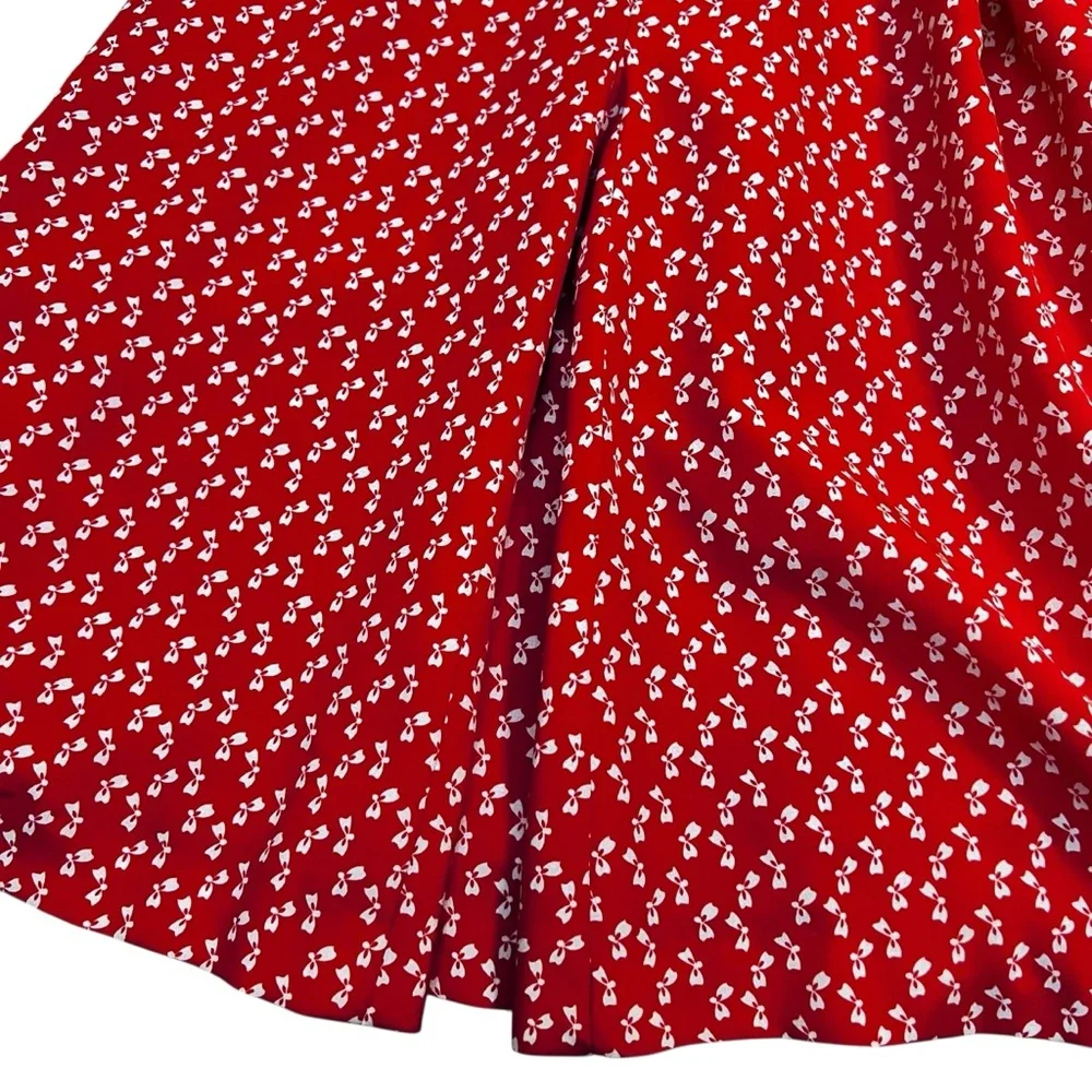Henry Lee Vintage Red Bow Print Dress Union Made Size 14 Belted Full Skirt‎